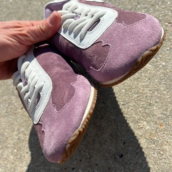 Tory Burch Snow White / Lilac Nylon /Calf Leather suede Tory Sneaker Size 5 NEW - Picture 10 of 12